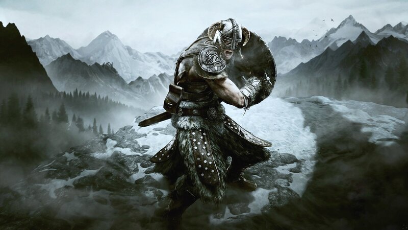 Viking warrior in snowy mountains