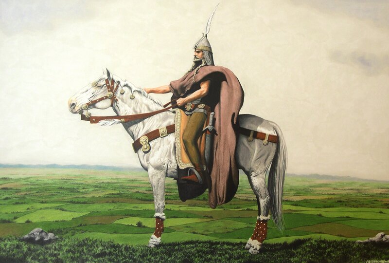 Viking warrior on a white horse