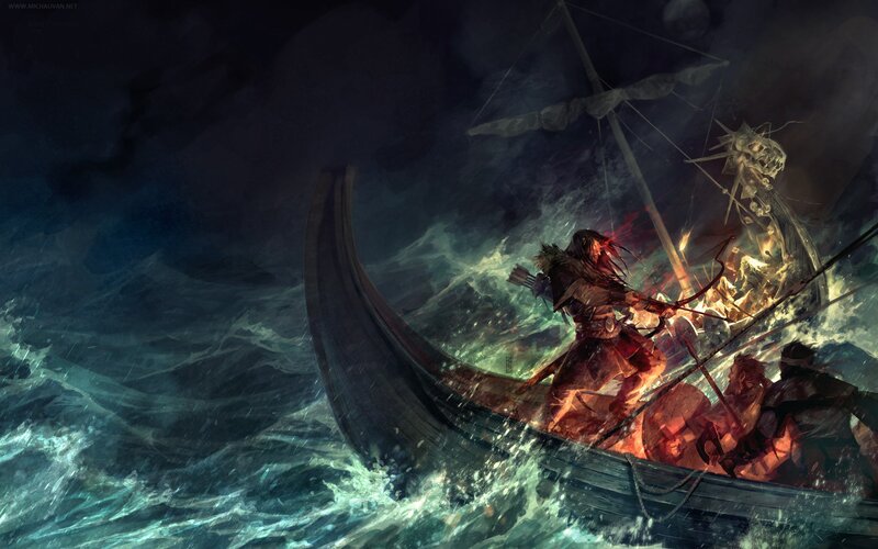 Viking Warrior on Ship — Dark Blue