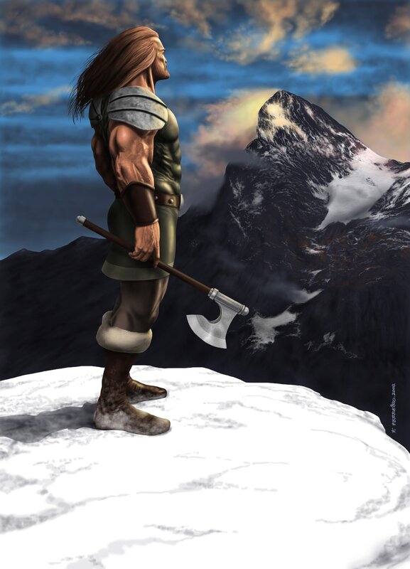 Viking warrior on snowy peak