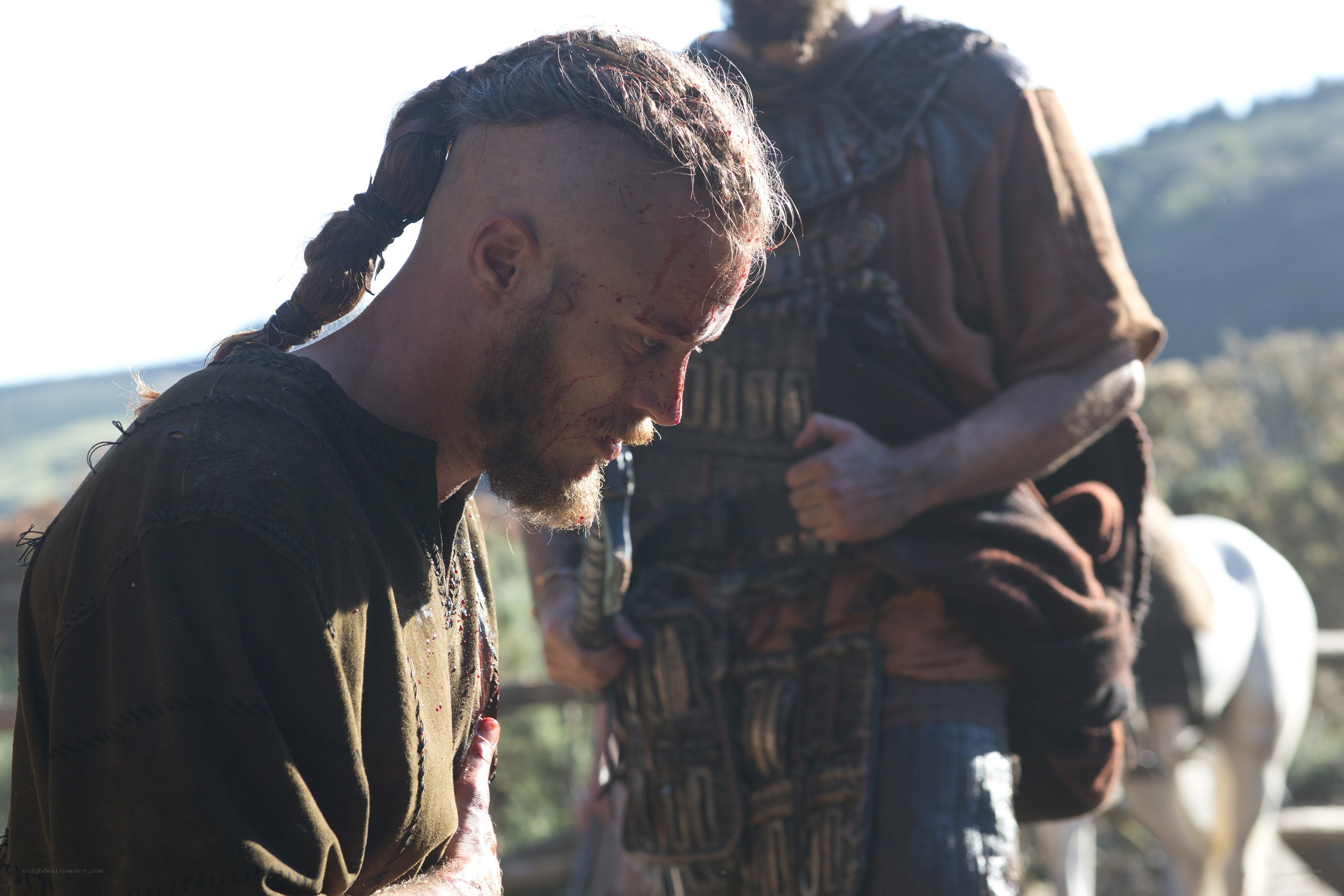 Viking warrior with bloodied face