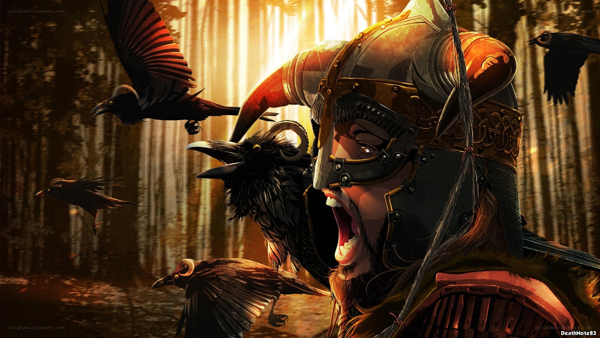 Viking warrior with ravens