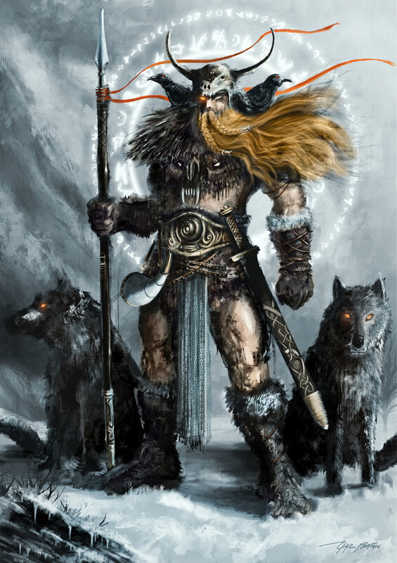 Viking warrior with wolves