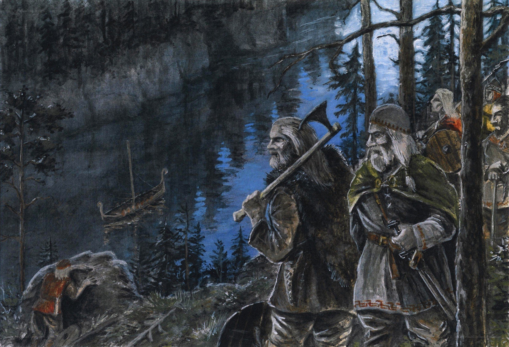 Viking warriors by a lake