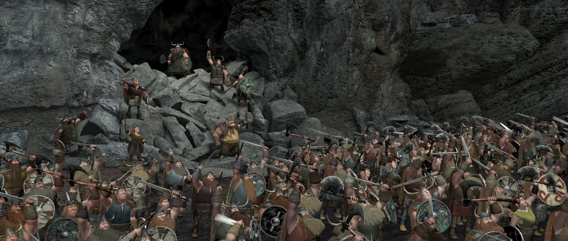 Viking warriors in a cave