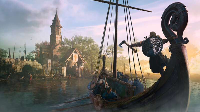 Viking Warriors in a Longship