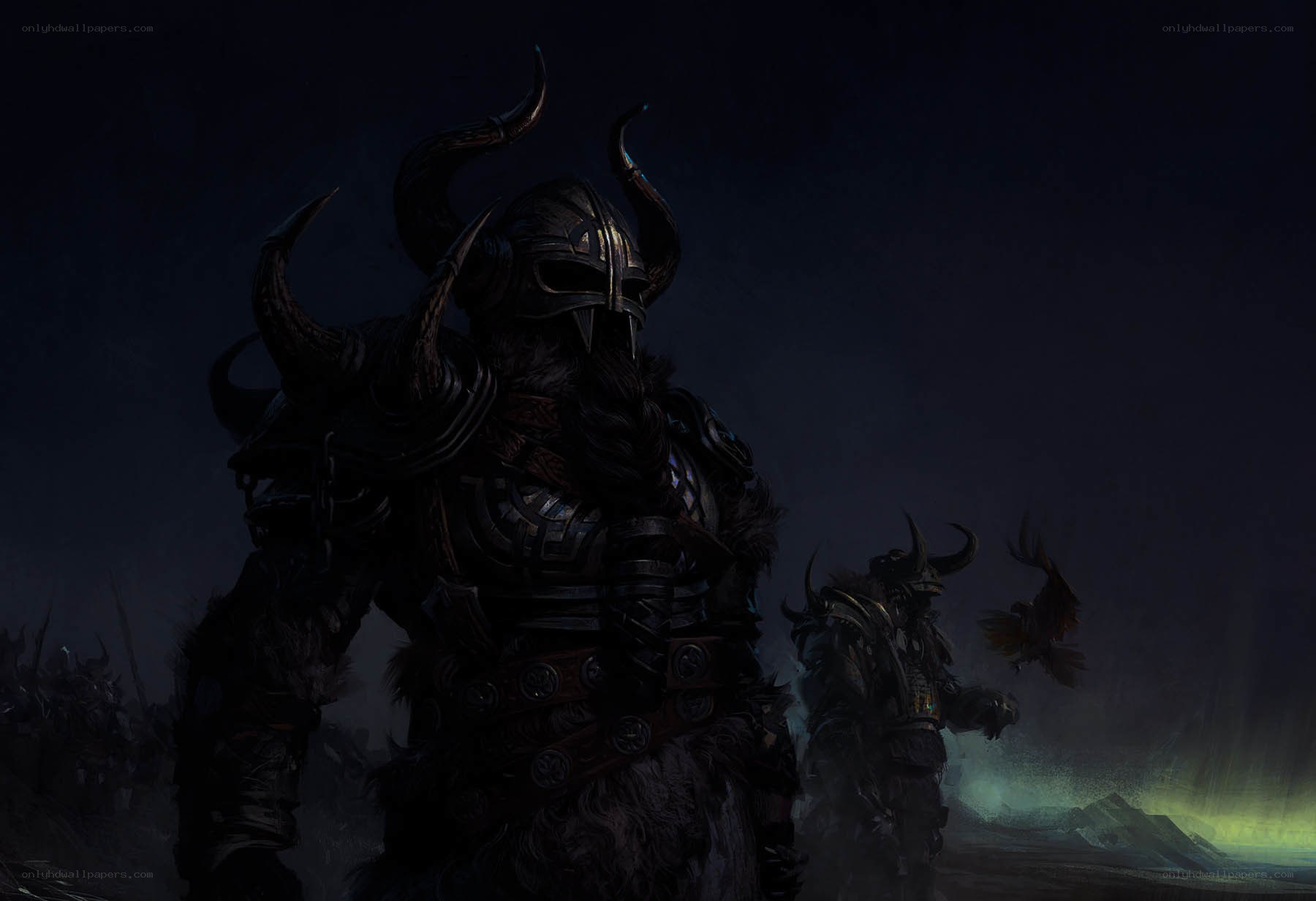Viking warriors in dark armor