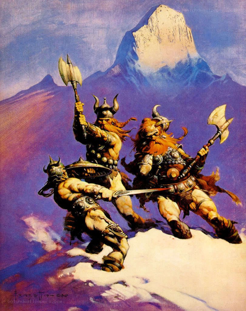 Viking warriors in mountain pass