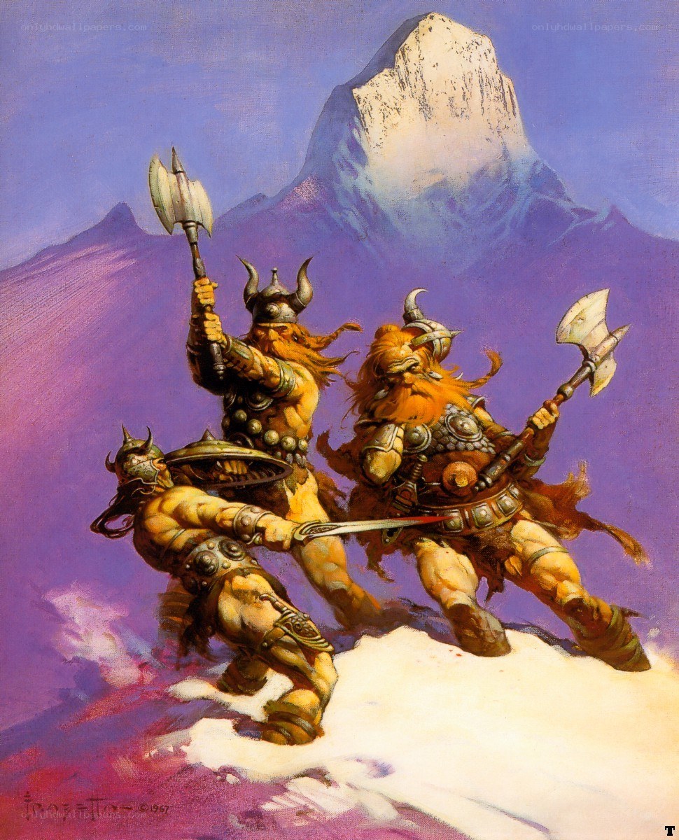 Viking warriors in mountain pass