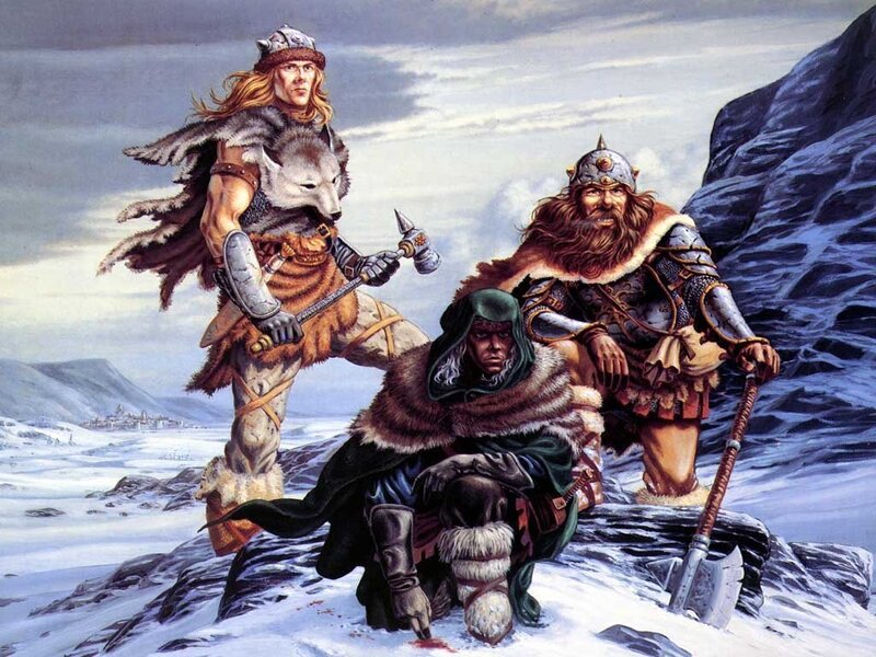 Viking warriors in snowy landscape