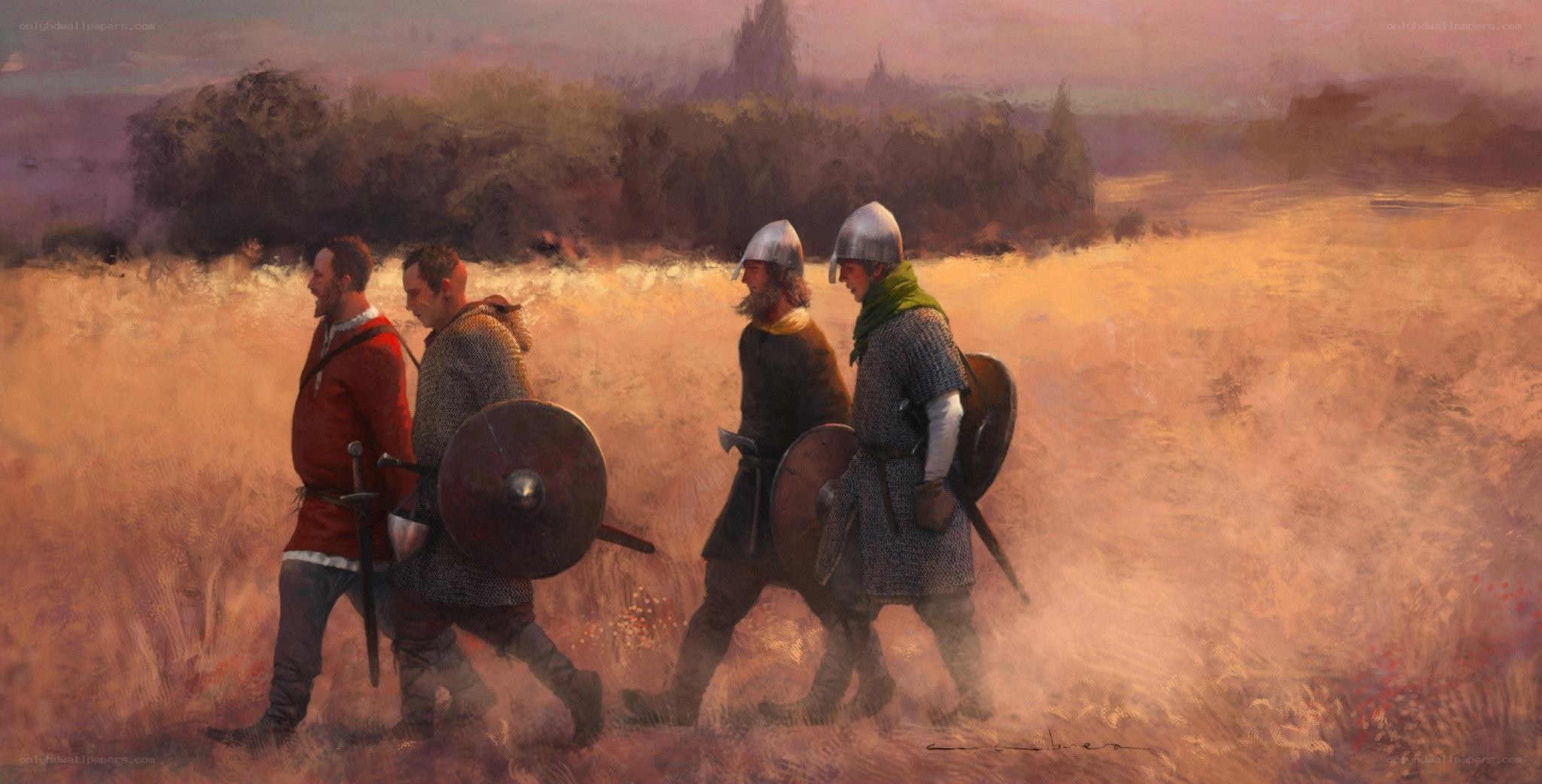 Viking warriors marching