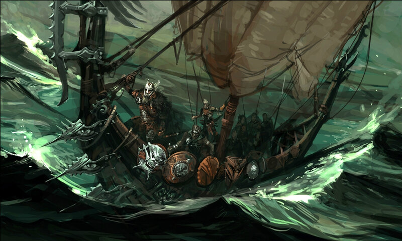 Viking Warriors on a Longship — Green