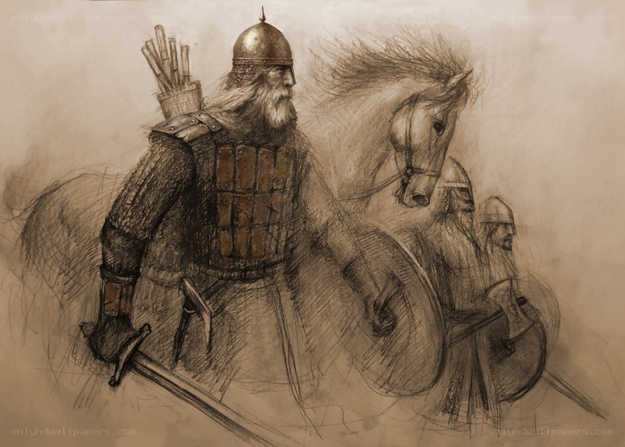 Viking warriors on horseback