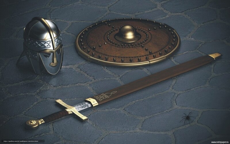 Viking weapons on stone floor
