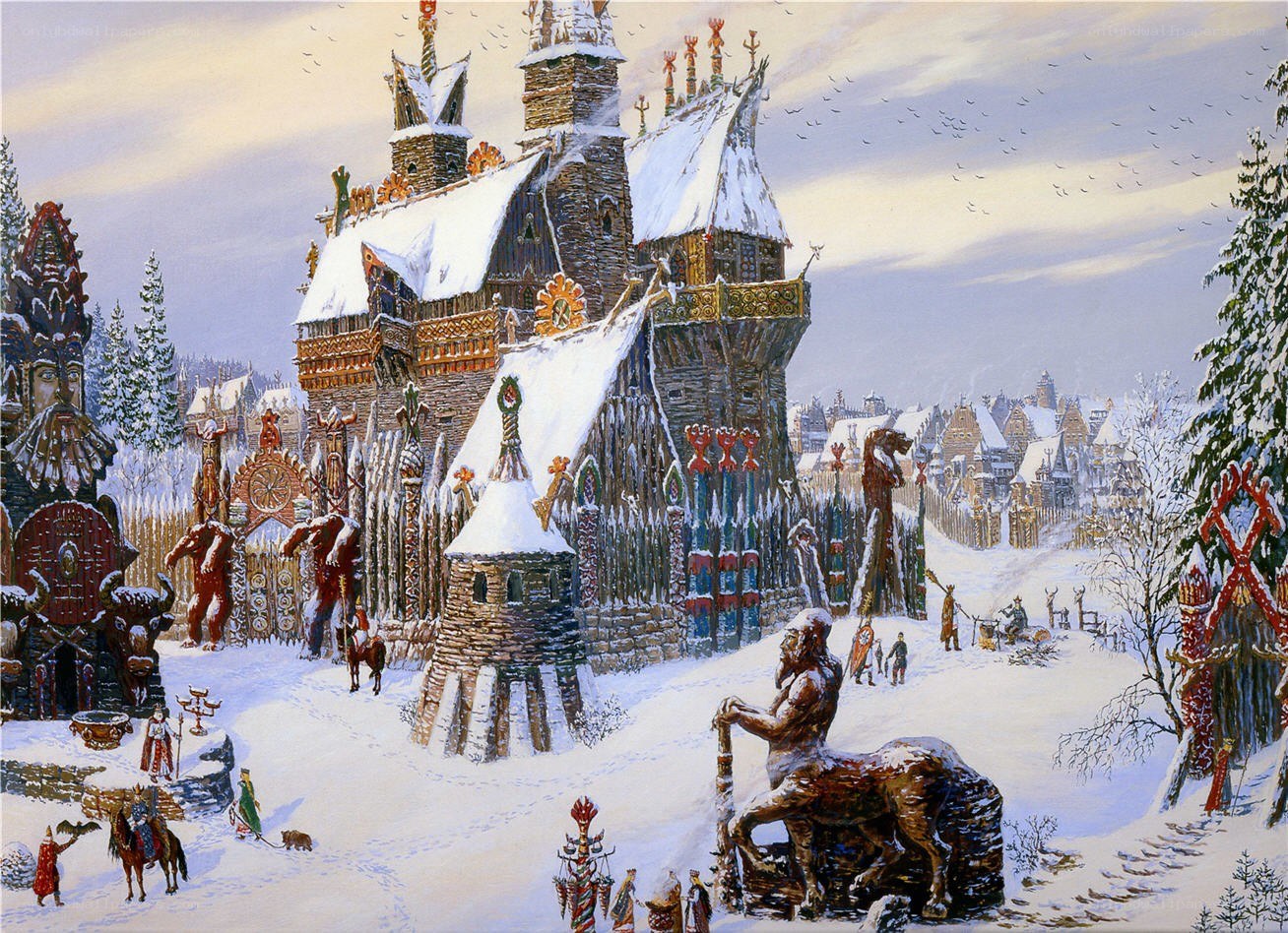 Viking winter village scene