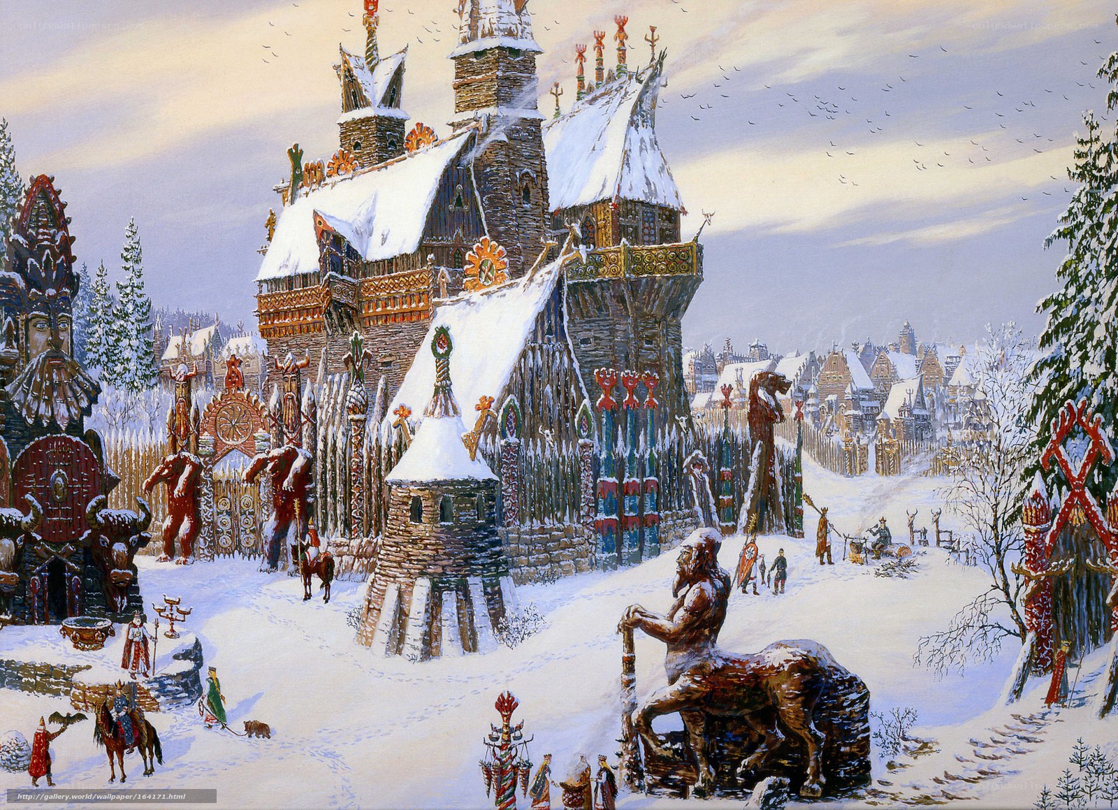 Viking winter village scene