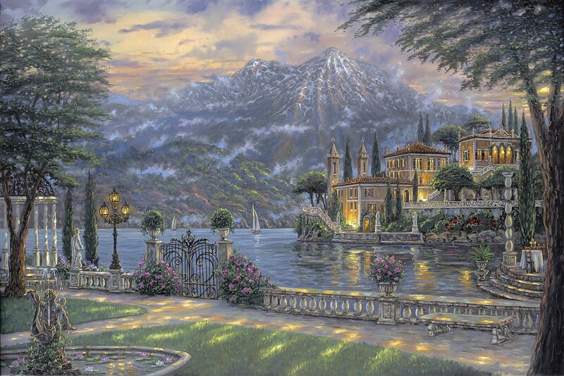Villa on Lake Shore — Blue, Serene, Sunset