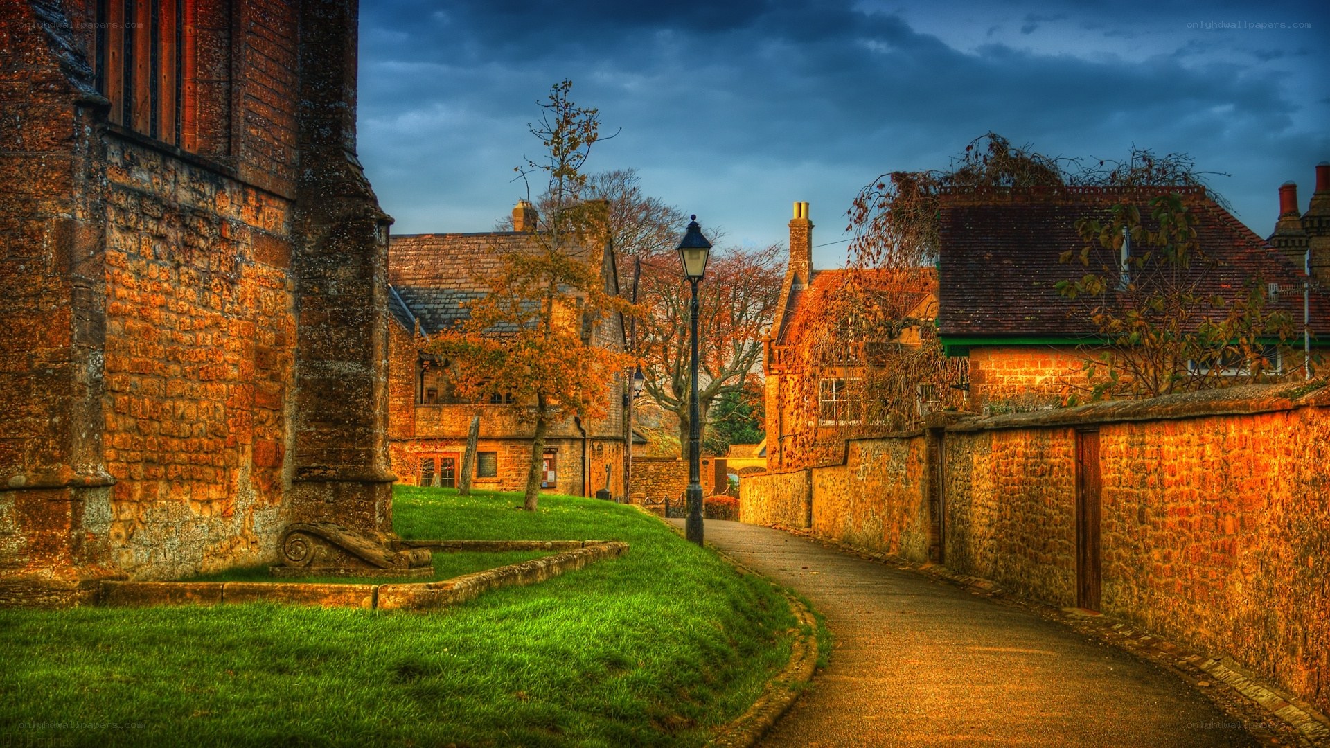 village alley at dusk