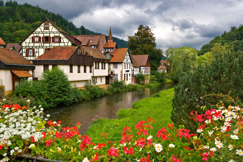 Village Along a River — Green, Serene