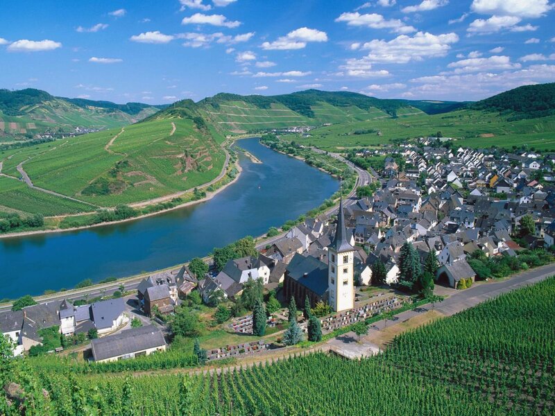 Village Along River — Green