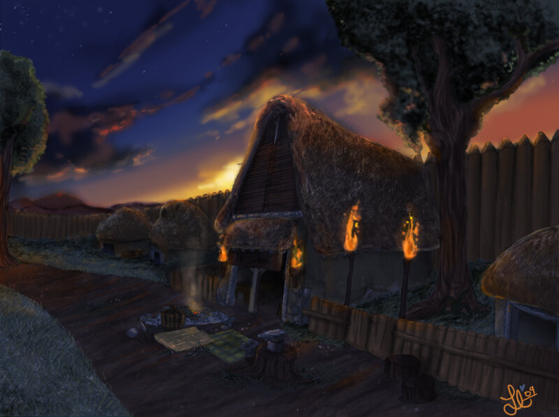 Village at Dusk — Blue