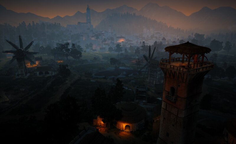 Village at Dusk — Orange, Serene, Sunset, 3d Render
