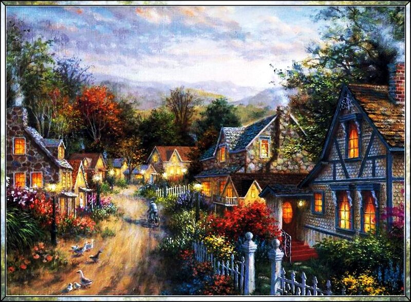Village at Dusk — Orange, Serene