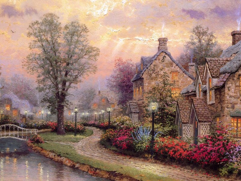 Village at Dusk — Pink
