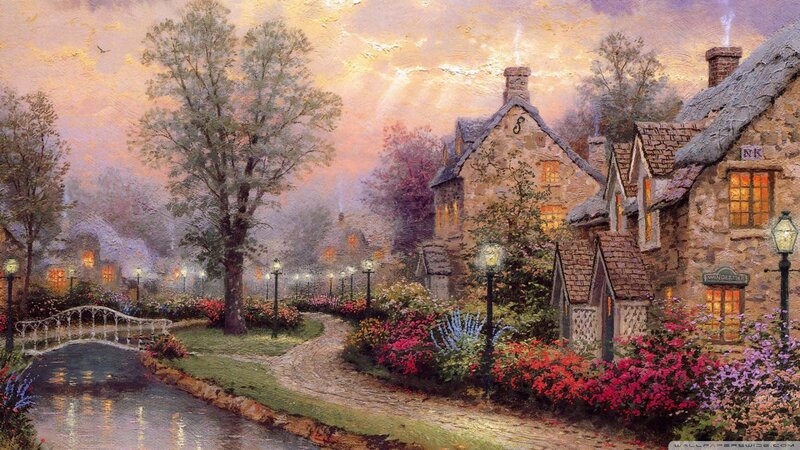 Village at Dusk — Purple