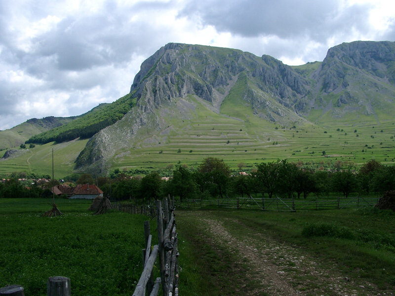 village at mountain base