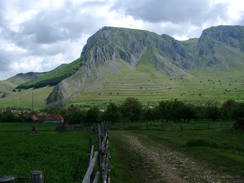 village at mountain base