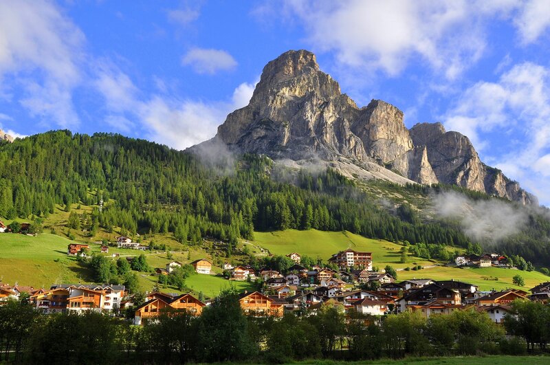 Village at Mountain Base — Blue, Serene, Afternoon