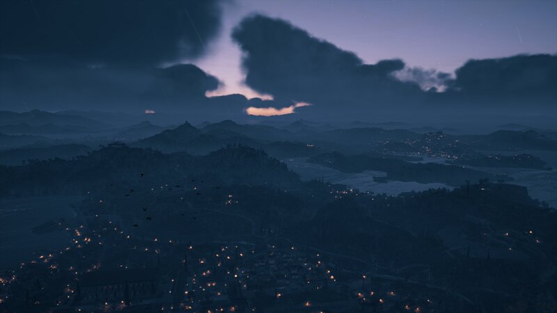 Village at Night — Blue, Dark, Dramatic