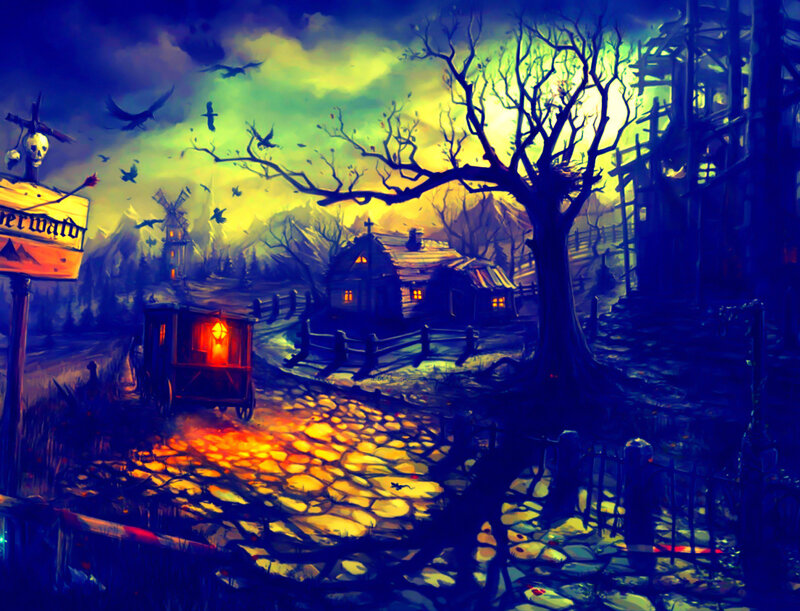 Village at Night — Blue, Dark