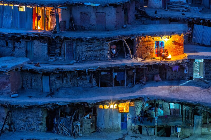 Village at Night — Blue, Dramatic