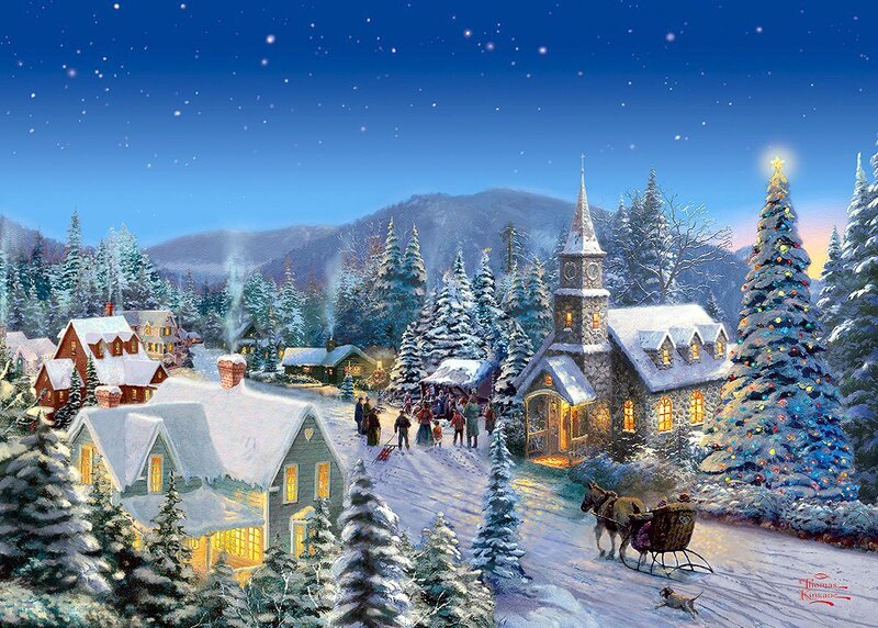 Village at Night — Blue, Peaceful