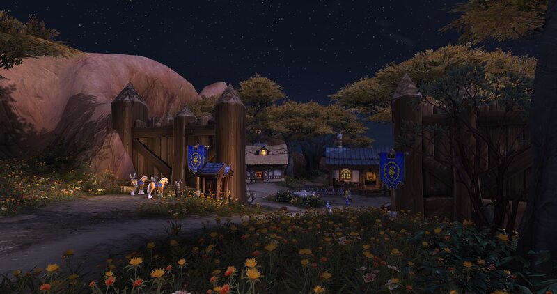 Village at Night — Blue, Serene, 3d Render