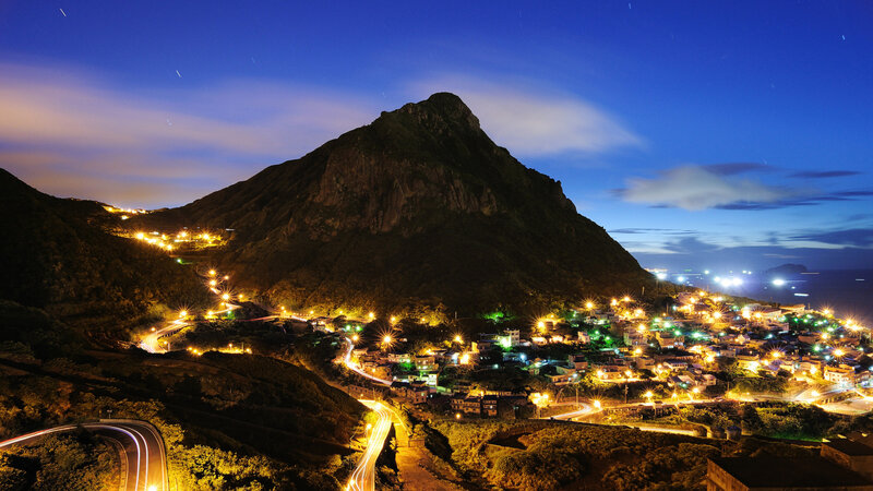 Village at Night — Blue, Serene