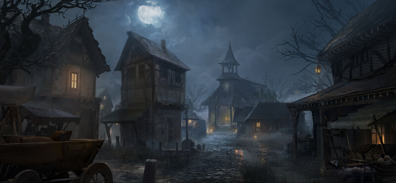 Village at Night — Gray, Dark