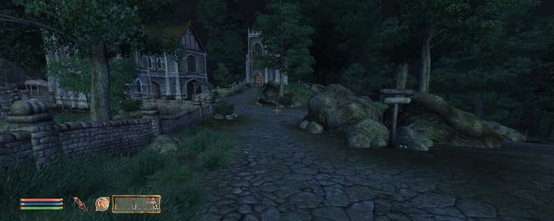village at night in a game