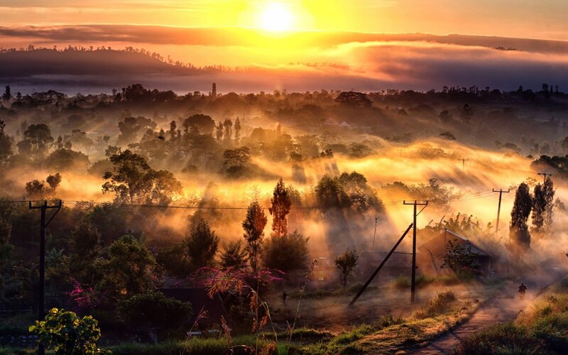 Village at Sunrise — Orange, Serene