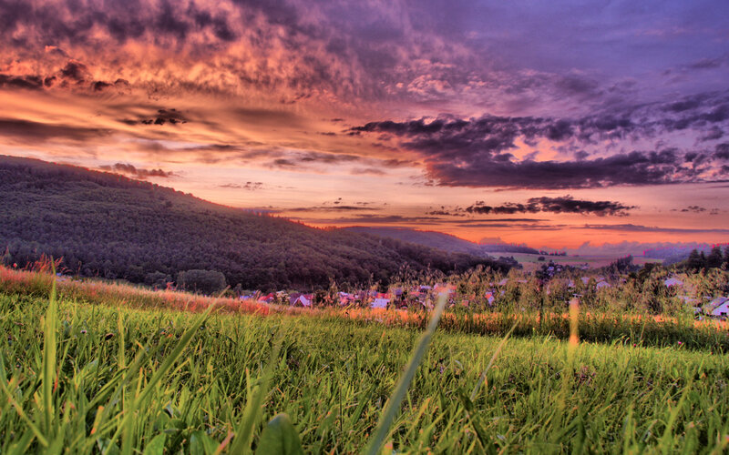 Village at sunset in the hills