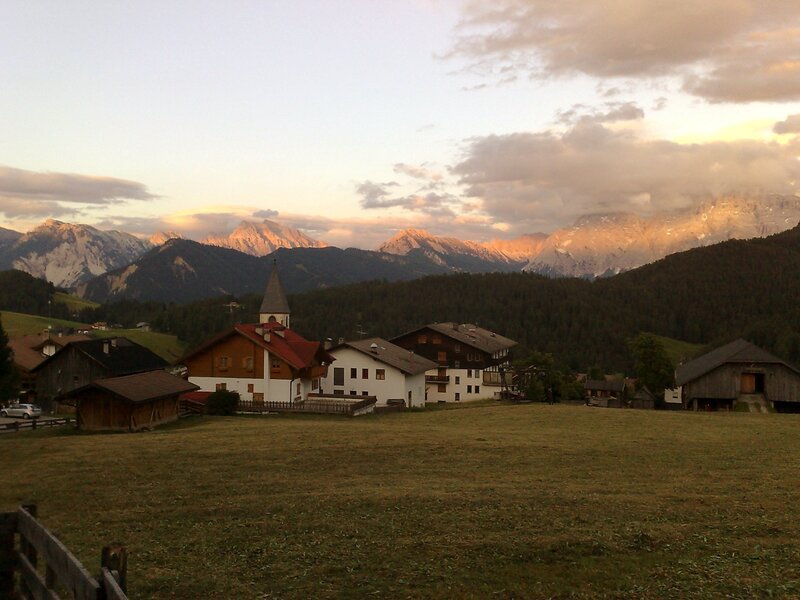 village at sunset in the mountains