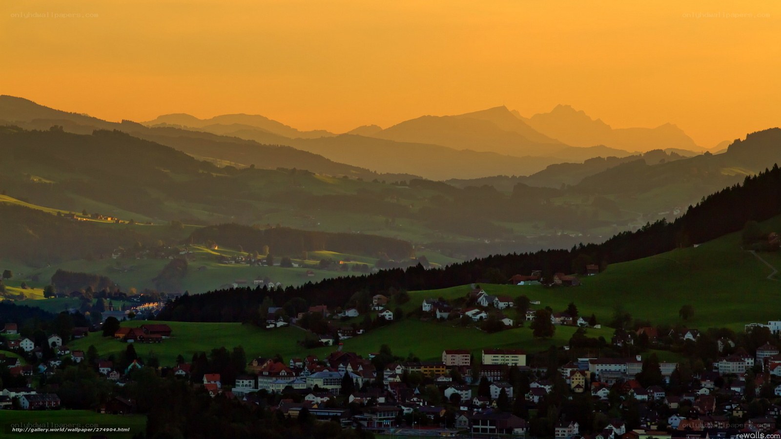 village at sunset in the mountains