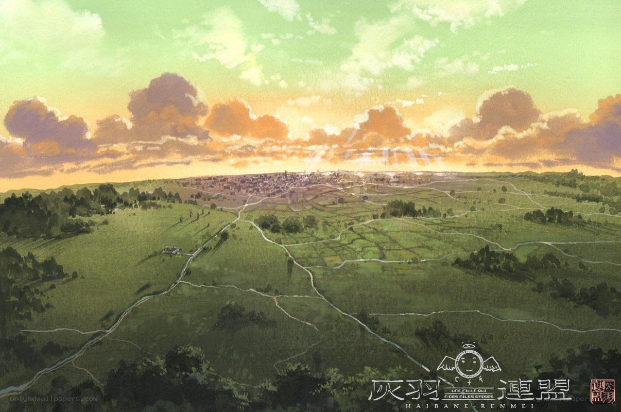village at sunset landscape