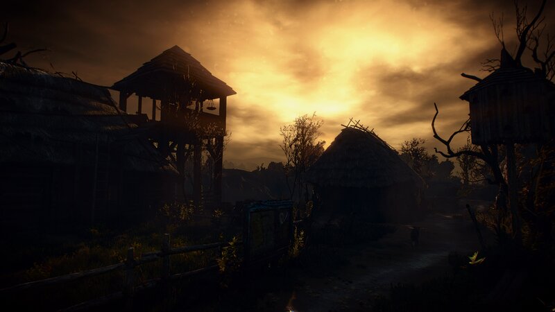 Village at Sunset — Orange, Dramatic, 3d Render