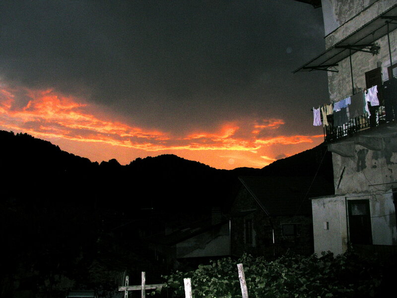 Village at Sunset — Orange, Dramatic, Photograph, Mountains