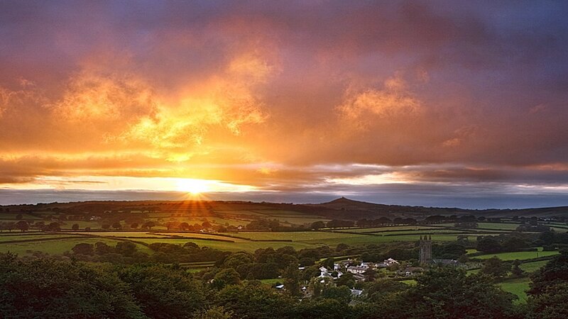 Village at Sunset — Orange, Dramatic, Photograph, Sun