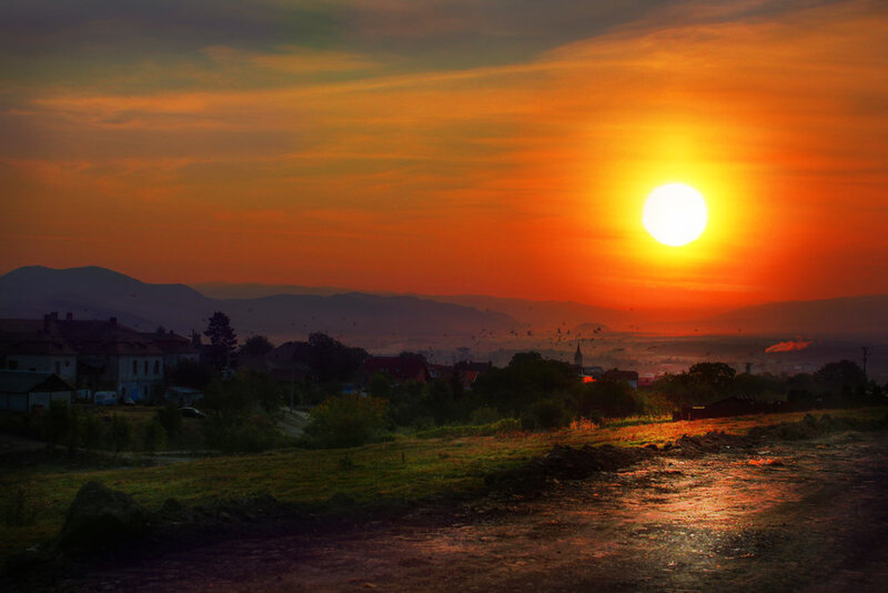 Village at Sunset — Orange, Dramatic, Photograph