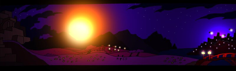 Village at Sunset — Purple, Dramatic